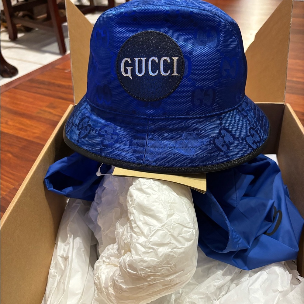 Gucci Royal Blue Monogram Bucket Hat